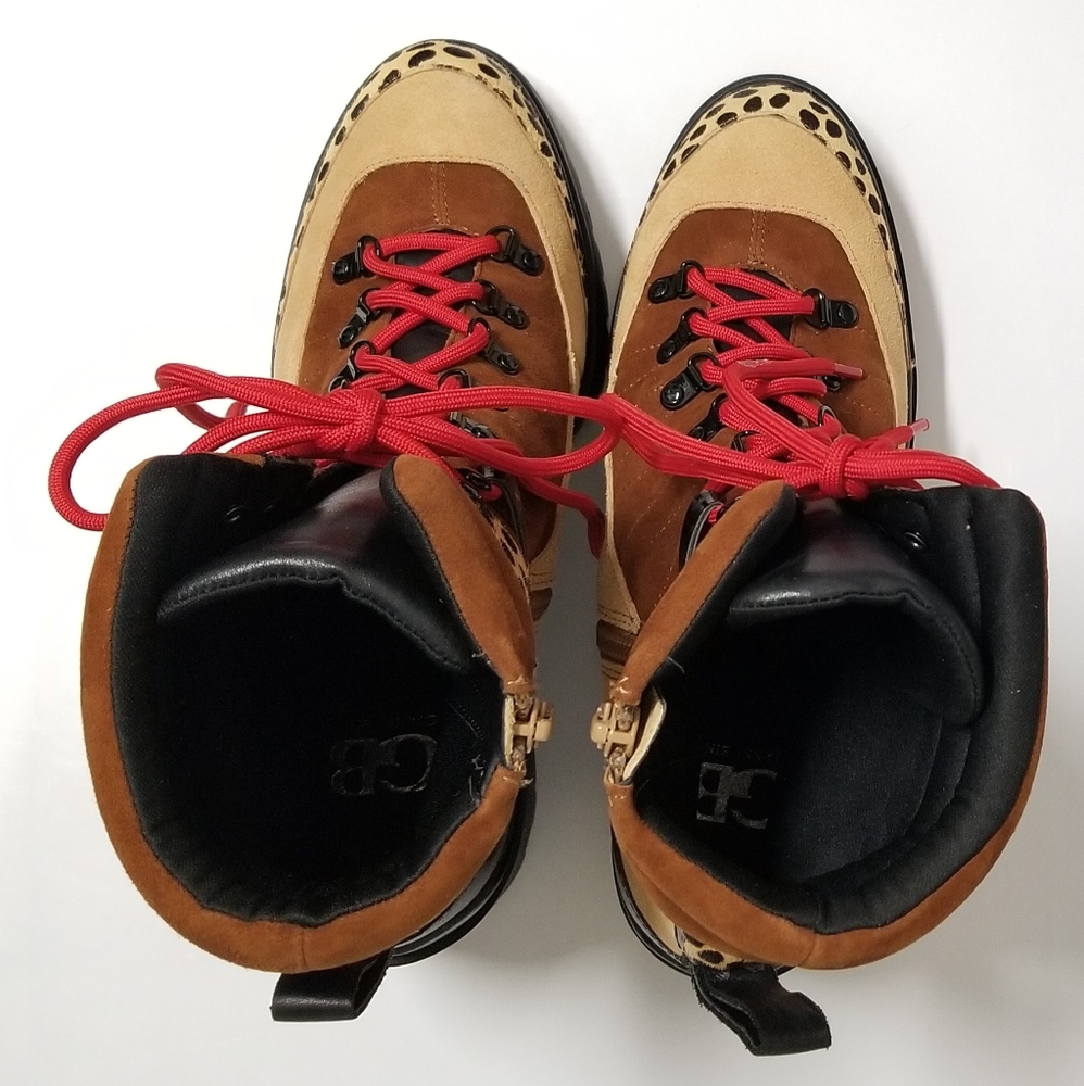 Gianni Bini Squad Goals Cheetah Calf Hair & Suede Lace Up & Zip Lug Sole Boot 9M - Picture 7 of 15